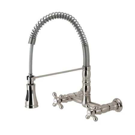 Gourmetier Heritage 2-Handle Wall-Mount Pull-Down Sprayer Kitchen Faucet, Nickel GS1248AX